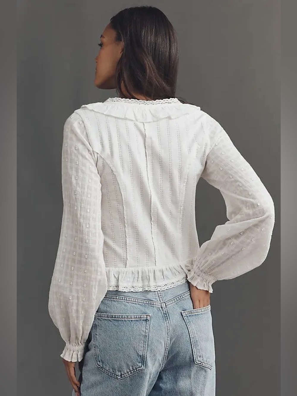 Pilcro eyelet ruffle long-sleeve blouse - Picture 2 of 6